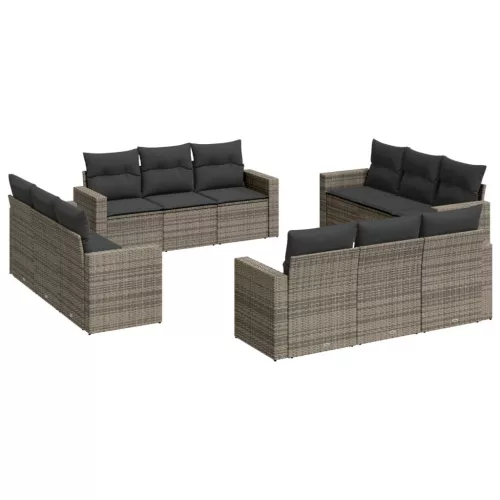  12 részes szürke polyrattan kerti ülőgarnitúra párnákkal