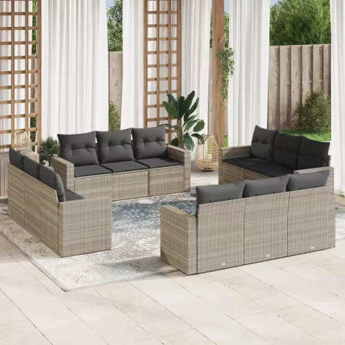  12 részes világosszürke polyrattan kerti ülőgarnitúra párnával