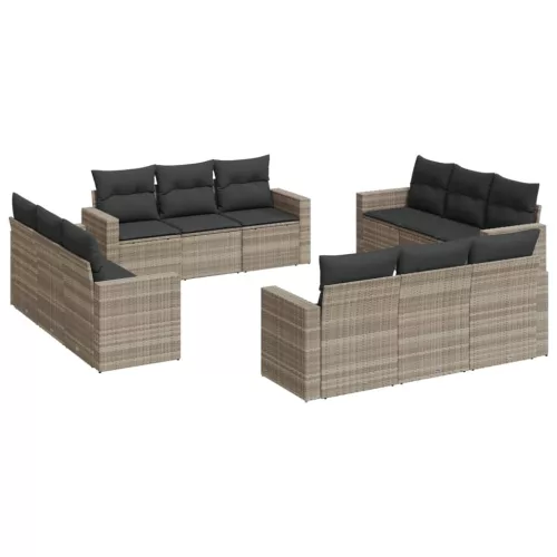  12 részes világosszürke polyrattan kerti ülőgarnitúra párnával