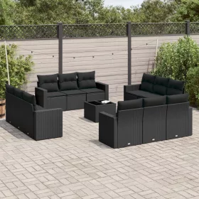    13 részes fekete polyrattan kerti ülőgarnitúra párnákkal