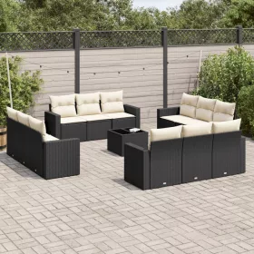    13 részes fekete polyrattan kerti ülőgarnitúra párnákkal