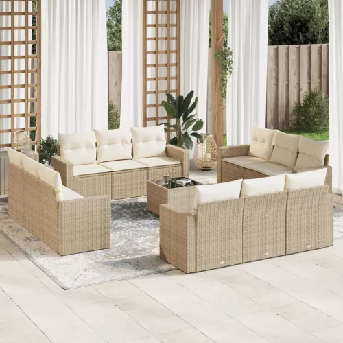  13 részes bézs polyrattan kerti ülőgarnitúra párnákkal