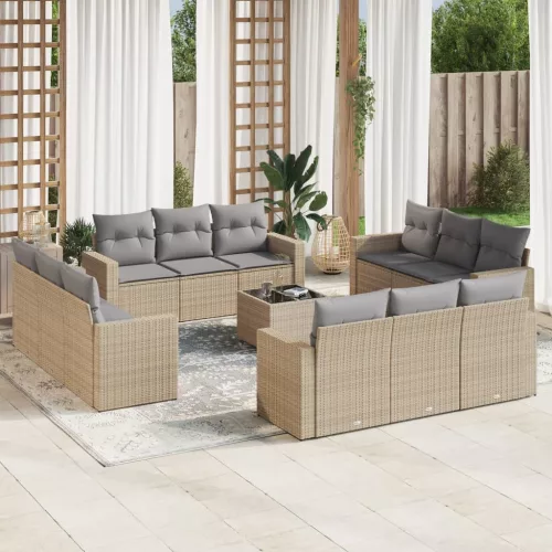  13 részes bézs polyrattan kerti ülőgarnitúra párnákkal