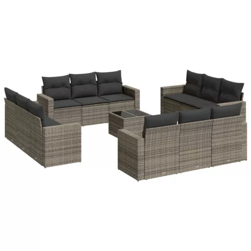  13 részes szürke polyrattan kerti ülőgarnitúra párnákkal