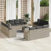  13 részes világosszürke polyrattan kerti ülőgarnitúra párnákkal