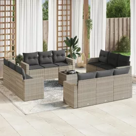    13 részes világosszürke polyrattan kerti ülőgarnitúra párnákkal