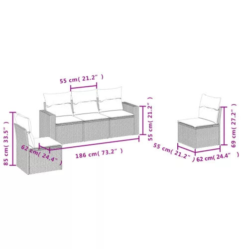  5 részes bézs polyrattan kerti ülőgarnitúra párnákkal