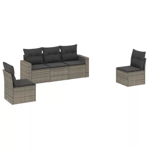 5 részes szürke polyrattan kerti ülőgarnitúra párnákkal
