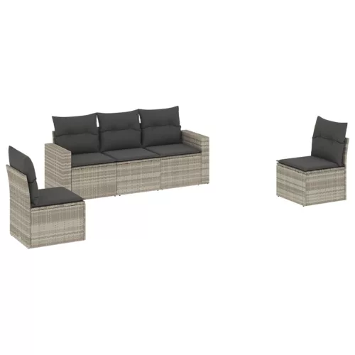  5 részes világosszürke polyrattan kerti ülőgarnitúra párnákkal