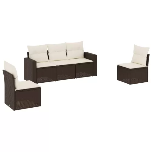  5 részes barna polyrattan kerti ülőgarnitúra párnával