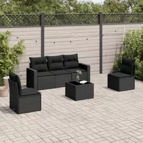    6 részes fekete polyrattan kerti ülőgarnitúra párnákkal