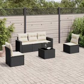    6 részes fekete polyrattan kerti ülőgarnitúra párnákkal