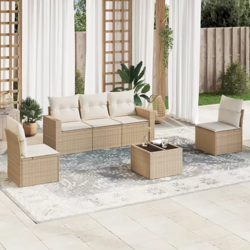  6 részes bézs polyrattan kerti ülőgarnitúra párnával