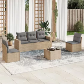 6 részes bézs polyrattan kerti ülőgarnitúra párnával