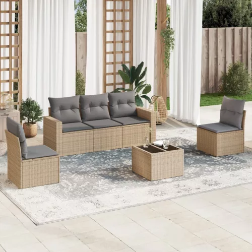 6 részes bézs polyrattan kerti ülőgarnitúra párnával