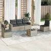 6 részes világosszürke polyrattan kerti ülőgarnitúra párnákkal