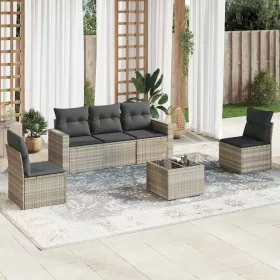    6 részes világosszürke polyrattan kerti ülőgarnitúra párnákkal
