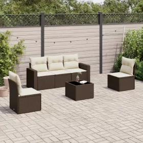  6 részes barna polyrattan kerti ülőgarnitúra párnával