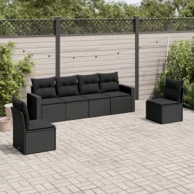    6 részes fekete polyrattan kerti ülőgarnitúra párnákkal