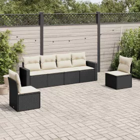    6 részes fekete polyrattan kerti ülőgarnitúra párnákkal