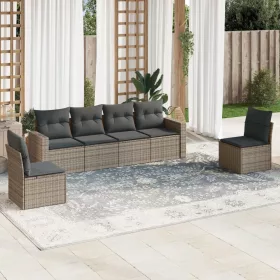    6 részes szürke polyrattan kerti ülőgarnitúra párnákkal