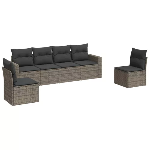  6 részes szürke polyrattan kerti ülőgarnitúra párnákkal