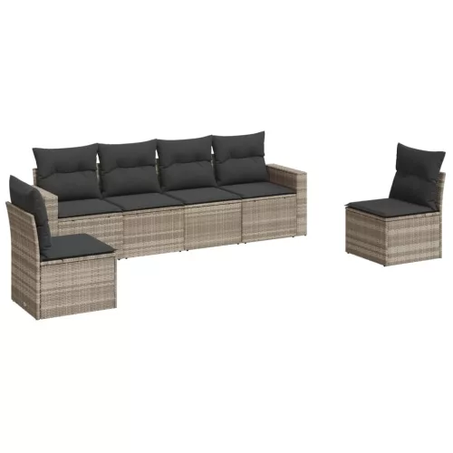  6 részes világosszürke polyrattan kerti ülőgarnitúra párnákkal