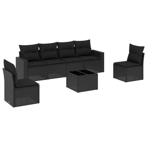  7 részes fekete polyrattan kerti ülőgarnitúra párnával