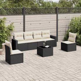    7 részes fekete polyrattan kerti ülőgarnitúra párnával