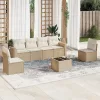  7 részes bézs polyrattan kerti ülőgarnitúra párnákkal
