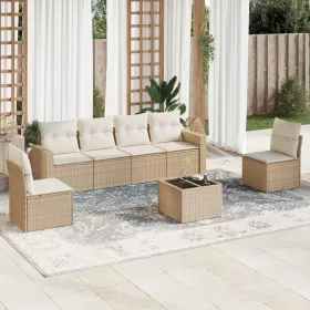    7 részes bézs polyrattan kerti ülőgarnitúra párnákkal
