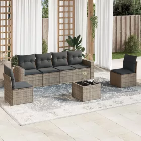    7 részes szürke polyrattan kerti ülőgarnitúra párnákkal