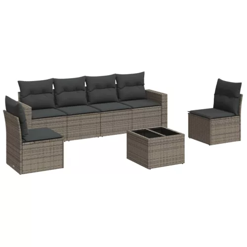  7 részes szürke polyrattan kerti ülőgarnitúra párnákkal