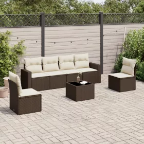    7 részes barna polyrattan kerti ülőgarnitúra párnákkal