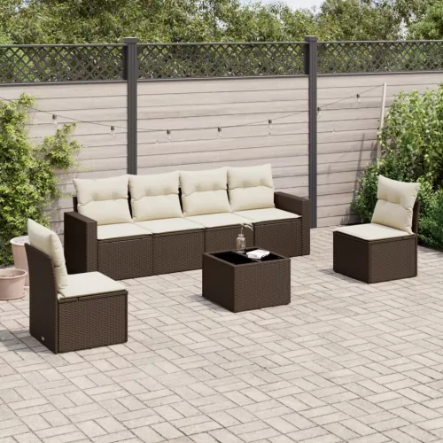  7 részes barna polyrattan kerti ülőgarnitúra párnákkal