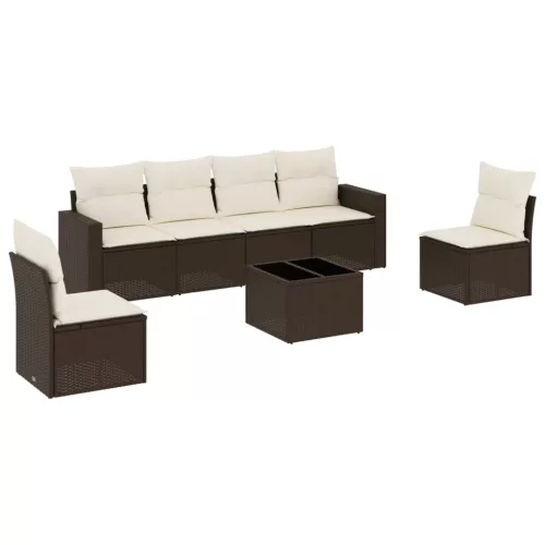  7 részes barna polyrattan kerti ülőgarnitúra párnákkal
