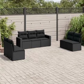    7 részes fekete polyrattan kerti ülőgarnitúra párnával