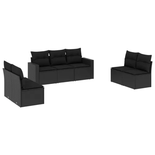 7 részes fekete polyrattan kerti ülőgarnitúra párnával