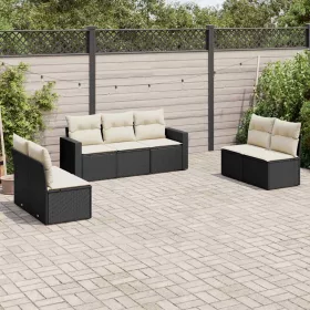    7 részes fekete polyrattan kerti ülőgarnitúra párnával