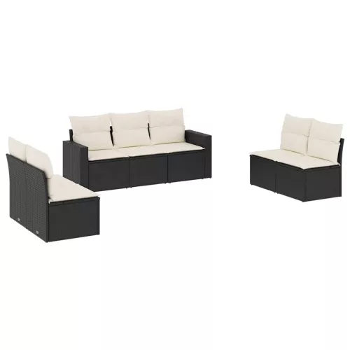  7 részes fekete polyrattan kerti ülőgarnitúra párnával