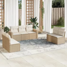    7 részes bézs polyrattan kerti ülőgarnitúra párnákkal