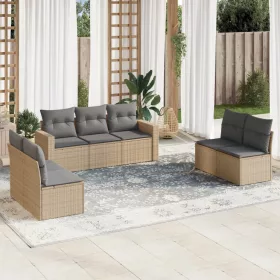    7 részes bézs polyrattan kerti ülőgarnitúra párnákkal