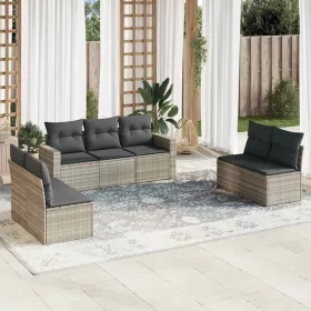    7 részes világosszürke polyrattan kerti ülőgarnitúra párnákkal