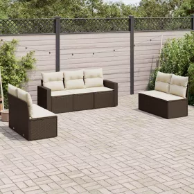    7 részes barna polyrattan kerti ülőgarnitúra párnákkal