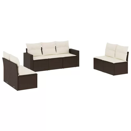  7 részes barna polyrattan kerti ülőgarnitúra párnákkal