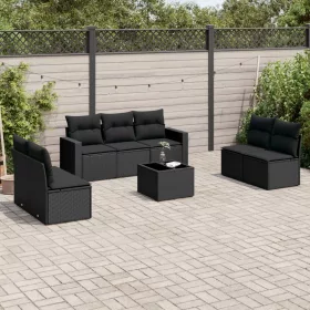    8 részes fekete polyrattan kerti ülőgarnitúra párnákkal