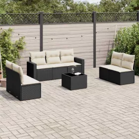    8 részes fekete polyrattan kerti ülőgarnitúra párnákkal
