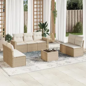  8 részes bézs polyrattan kerti ülőgarnitúra párnával