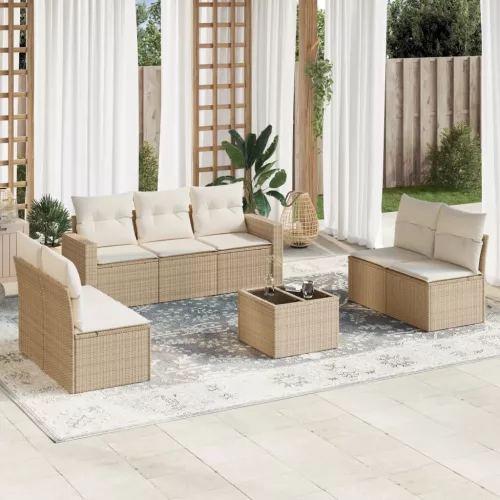  8 részes bézs polyrattan kerti ülőgarnitúra párnával