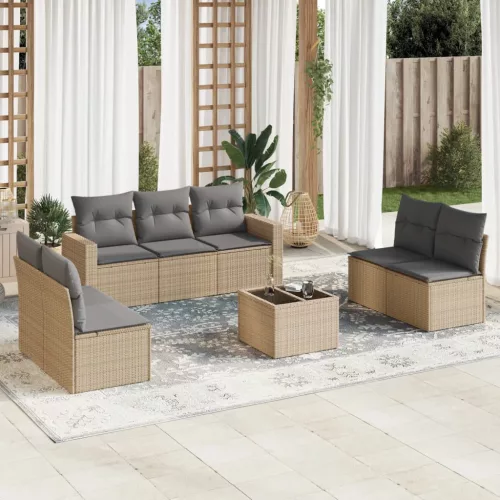  8 részes bézs polyrattan kerti ülőgarnitúra párnával